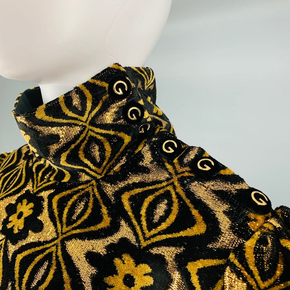 GUCCI Size XL Black Gold Viscose Blend Long Sleeve Cocktail Dress - Picture 2 of 10